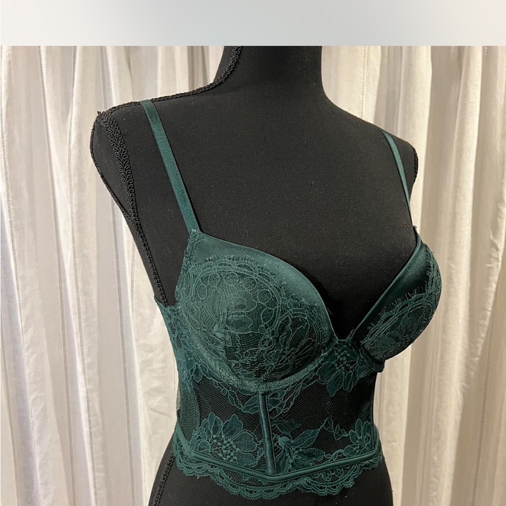 Victoria's Secret Dark Green Lace Pushup Bustier